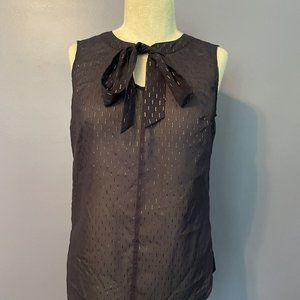 Merona Sleeveless Sheer Blouse with Tie Neck, Navy and Gold Sz XS